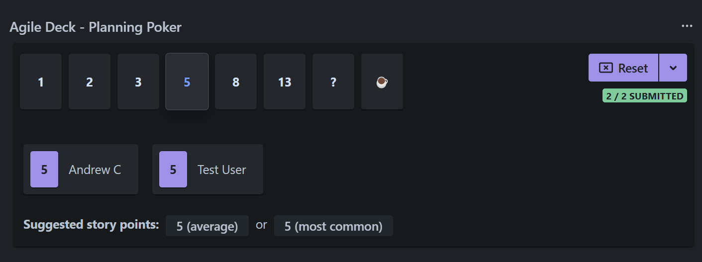 Screenshot of Planning Poker in action